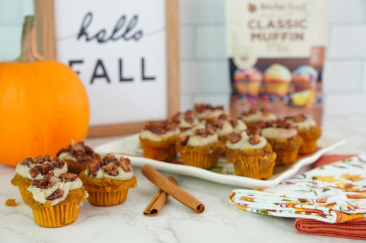 Mini Keto Pumpkin Cream Cheese Muffins with Carmelized Pecans