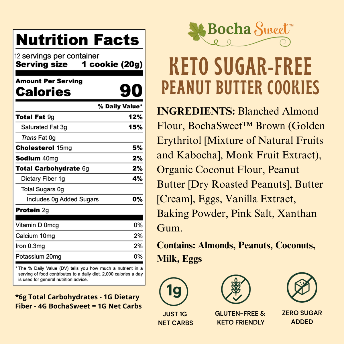 Keto Sugar-Free Peanut Butter Cookies Nutrition Facts