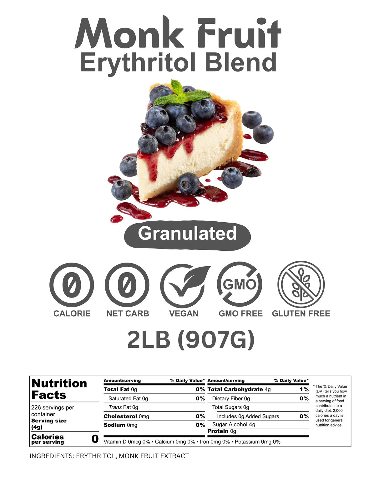 SUGAR SUBSTITUTE OUTLET MONK FRUIT ERYTHRITOL BLEND - 2 LBS