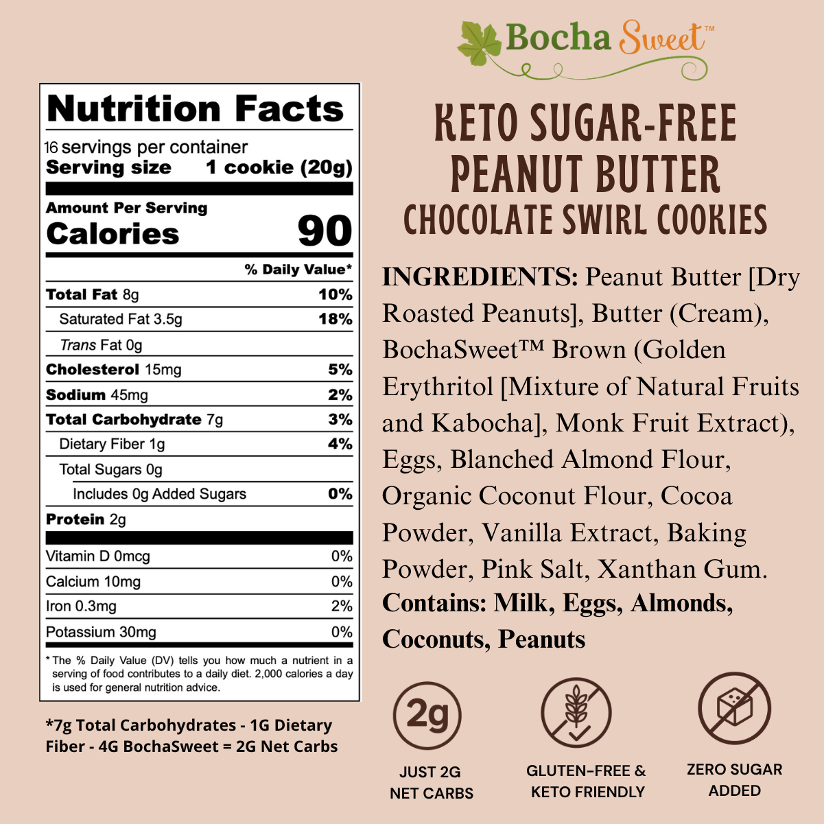 16 KETO PEANUT BUTTER CHOCOLATE SWIRL COOKIES (GLUTEN FREE - 11 OZ)