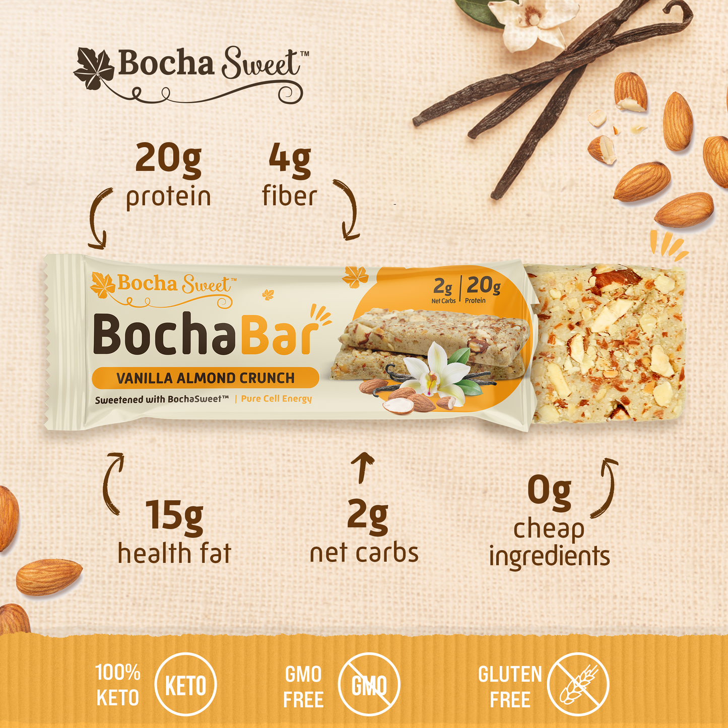 BOCHABAR - VANILLA ALMOND CRUNCH (BOX OF 12)