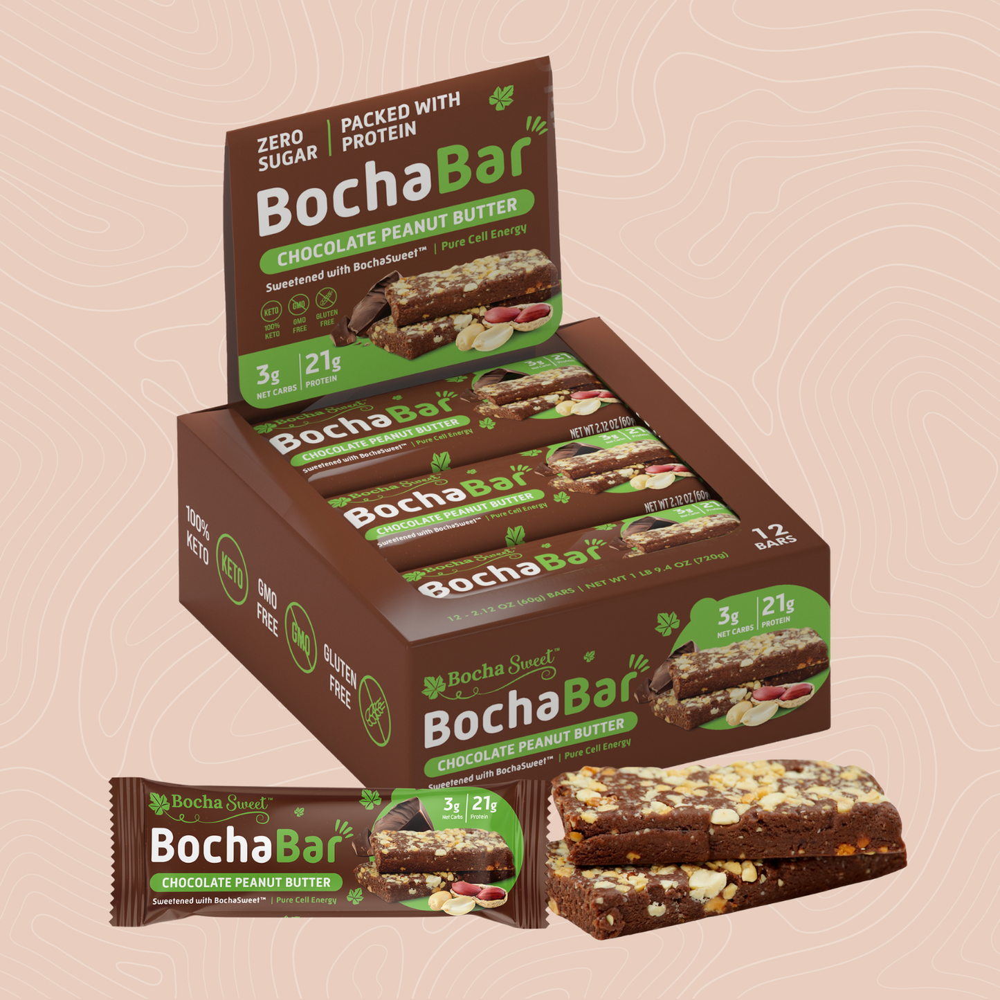 BOCHABAR - CHOCOLATE PEANUT BUTTER (BOX OF 12)