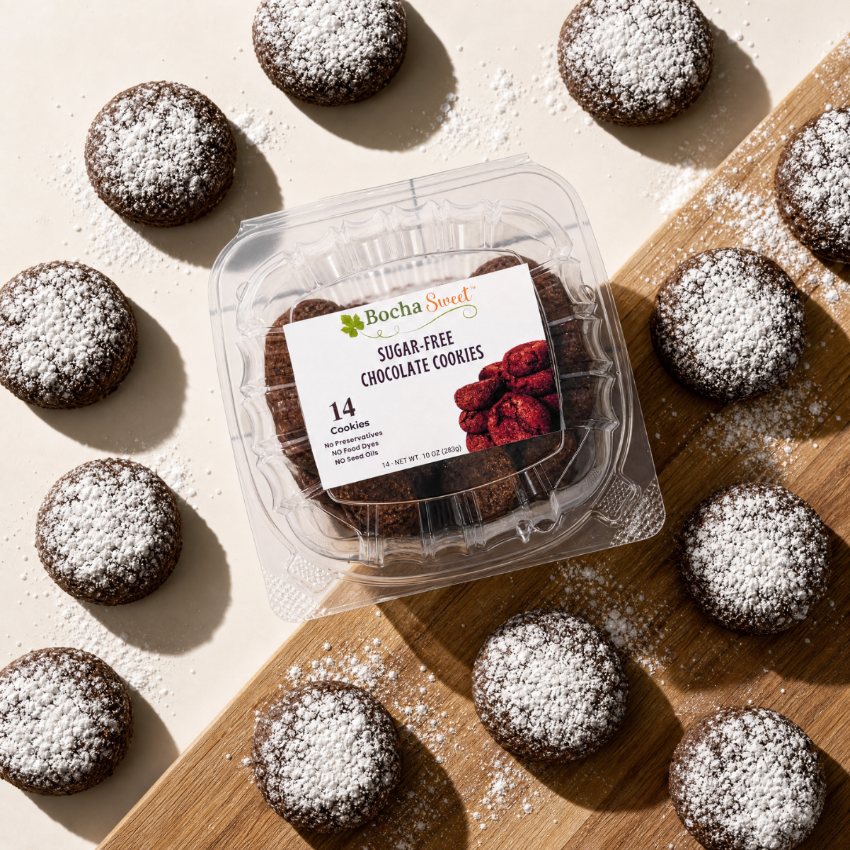 14 POWDERED SUGAR-FREE CHOCOLATE COOKIES (10 OZ)