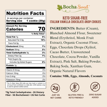14 KETO ITALIAN VANILLA CHOCOLATE-DROP COOKIES (GLUTEN FREE - 10 OZ)