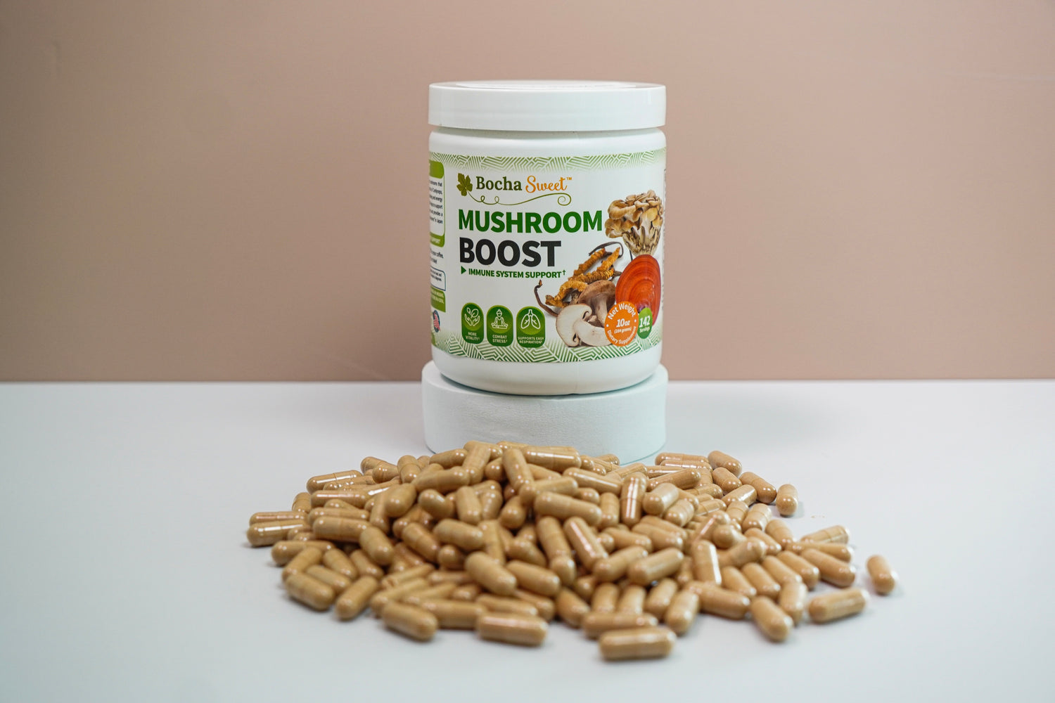 Mushroom Boost with capsules in front