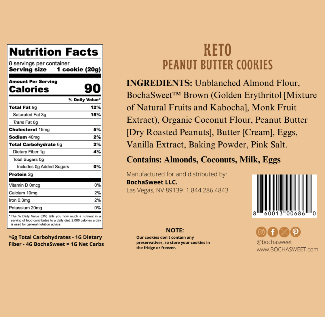 KETO PEANUT BUTTER COOKIES - 8 PACK