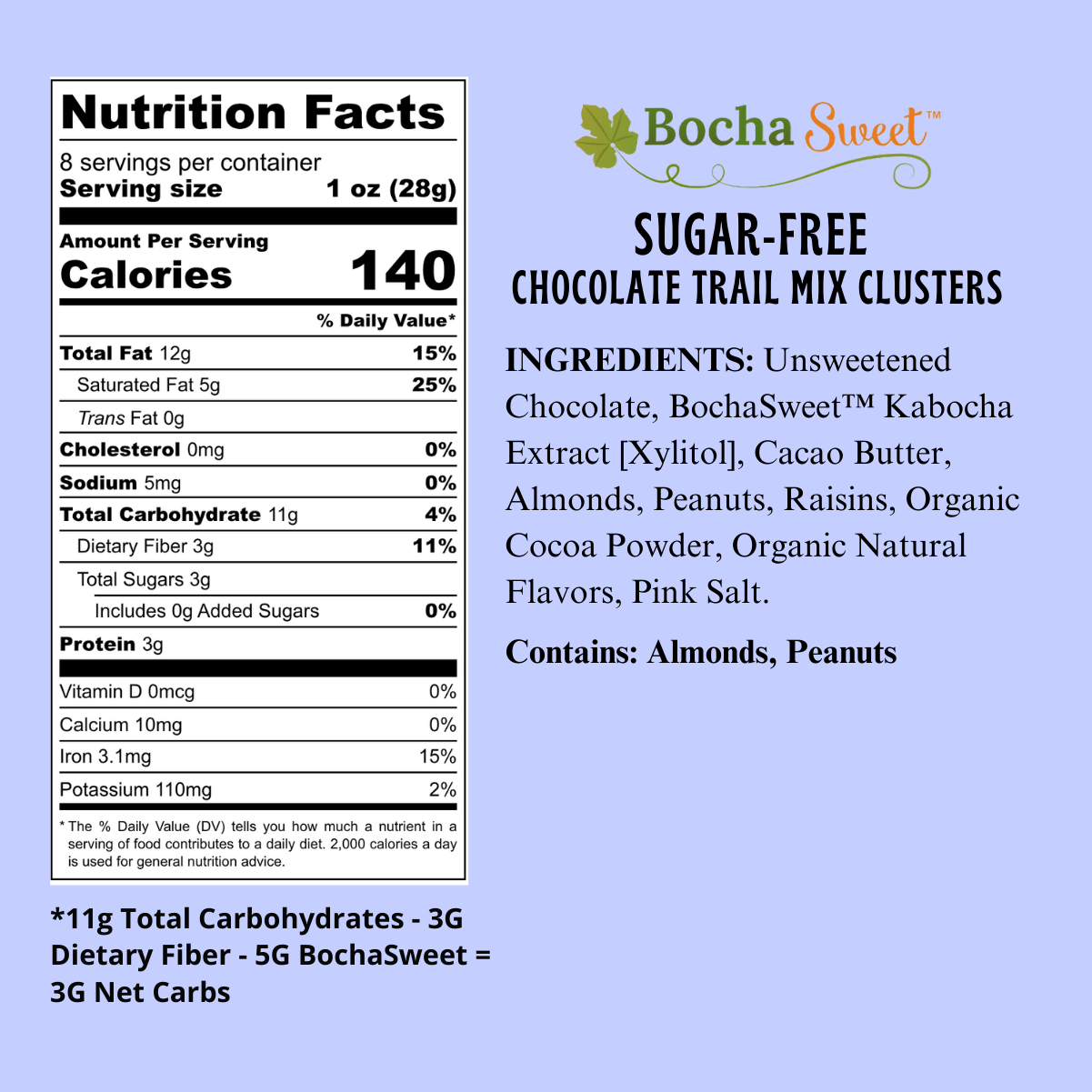 Sugar Free Chocolate Trail Mix Clusters Nutrition Facts