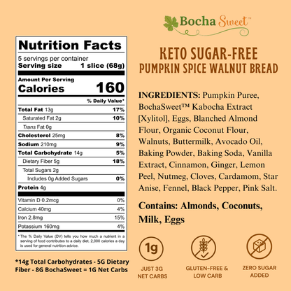 KETO PUMPKIN SPICE WALNUT BREAD (GLUTEN-FREE - 12 OZ)