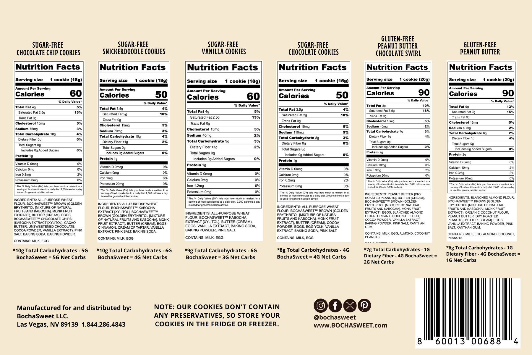 Repetition of nutrition facts labels for various cookie types on a product packaging.